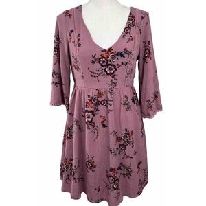 Lily Rose Mauve Pink Floral Fit & Flare Dress w/ Bell Sleeves Size X-Small